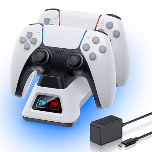 Cooling Station for PS5 & PS5 Slim Console Disc/Digital Edition, Stand Compatible with PlayStation 5, Charging Station with Dual Controller Charger, 3 Levels Cooling Fan, 3 USB Hubs & Headset Holder