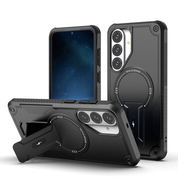 Corliven for Samsung Galaxy S26 FE Rugged Magnetic Case with Kickstand, Shockproof PC TPU Protective Cover, Black