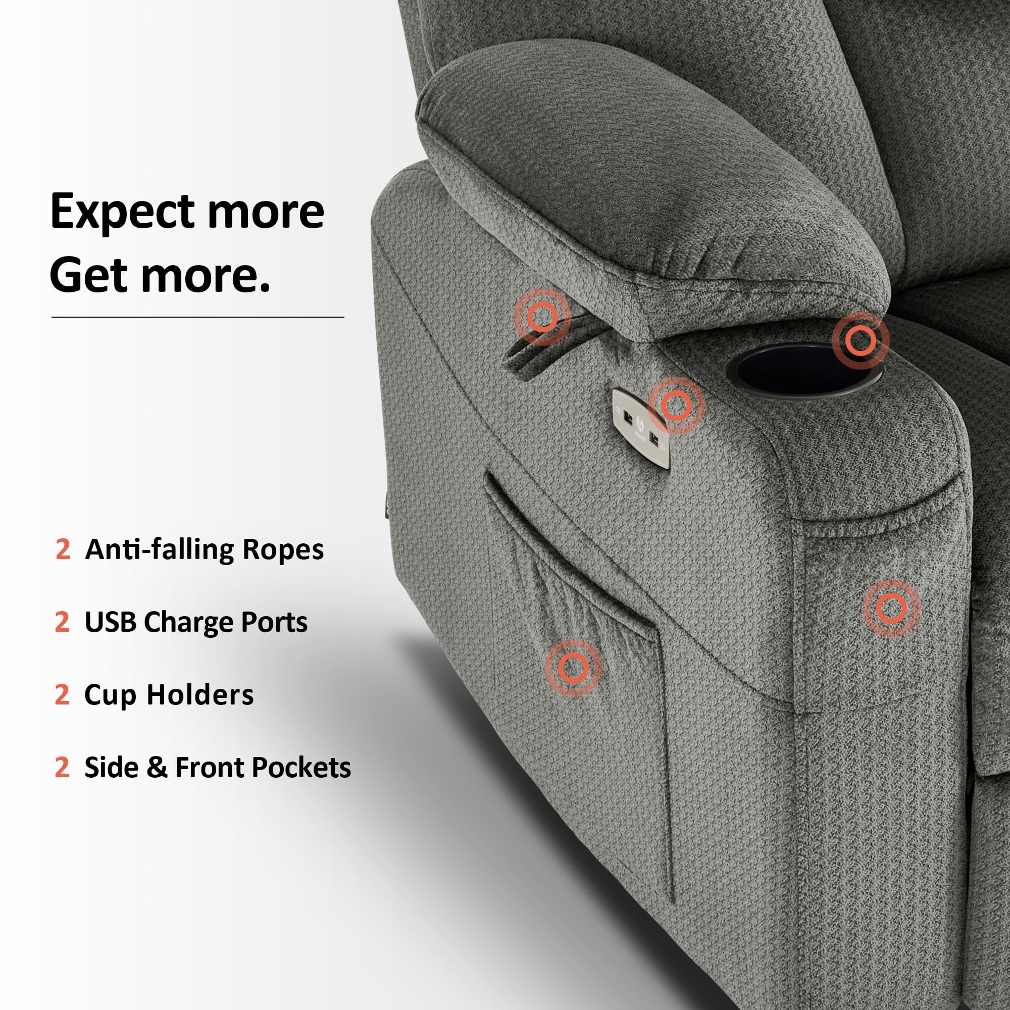 MCombo 27.2'' Extra Wide Seat Power Lift Recliner Chair for Short People, Fabric R7561 (Grey, Small-Wide)