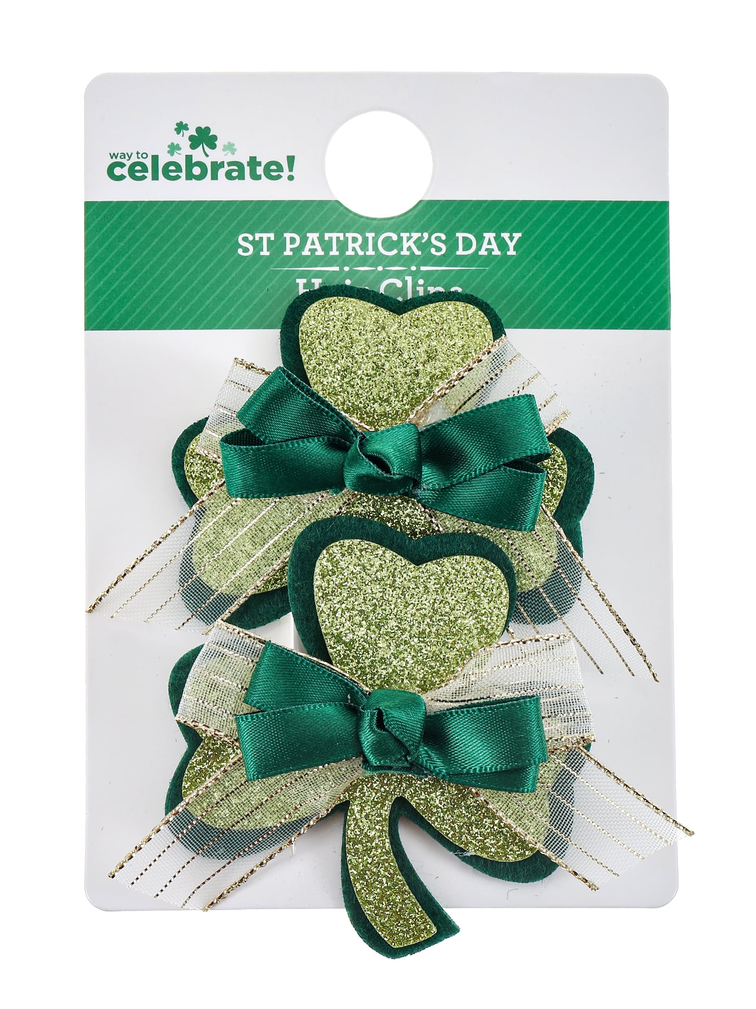 Way to Celebrate St. Patrick's Day Shamrock Hair Clips, 2 Pieces