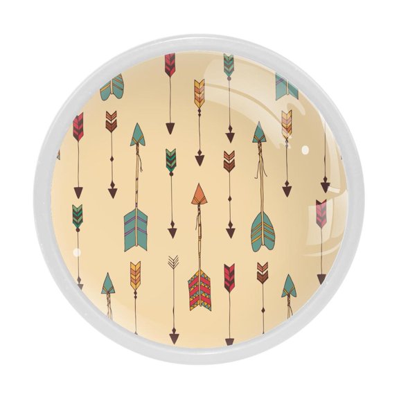 4 Pcs Tribal Arrow Knobs for Kitchen Cabinet Cupboard Dresser Bookcase Drawer Pulls Handles Round Home Decor