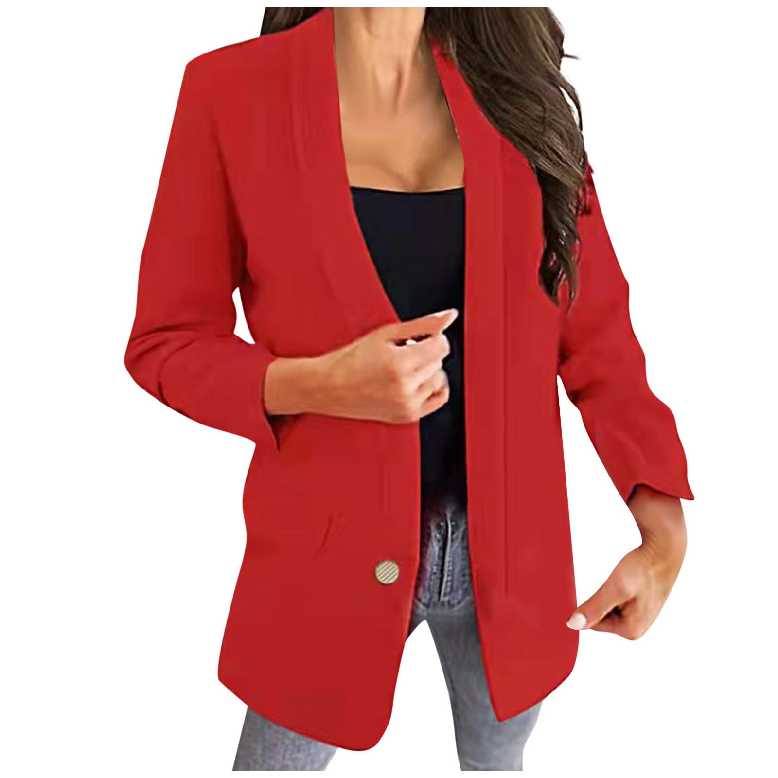 STEADY Women's Autumn Top Jacket Solid Color Lapel Button Slim Fit  Temperament Suit XXXXL / Red