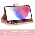 thumbnail image 6 of Compatible with Samsung Galaxy A53 5G Wallet Phone Case and Tempered Glass Screen Protector Flower Faux Leather Flip Credit Card Holder Stand Zipper Cell Cover for A 53 53A SM A536U 2022 Women Pink, 6 of 8