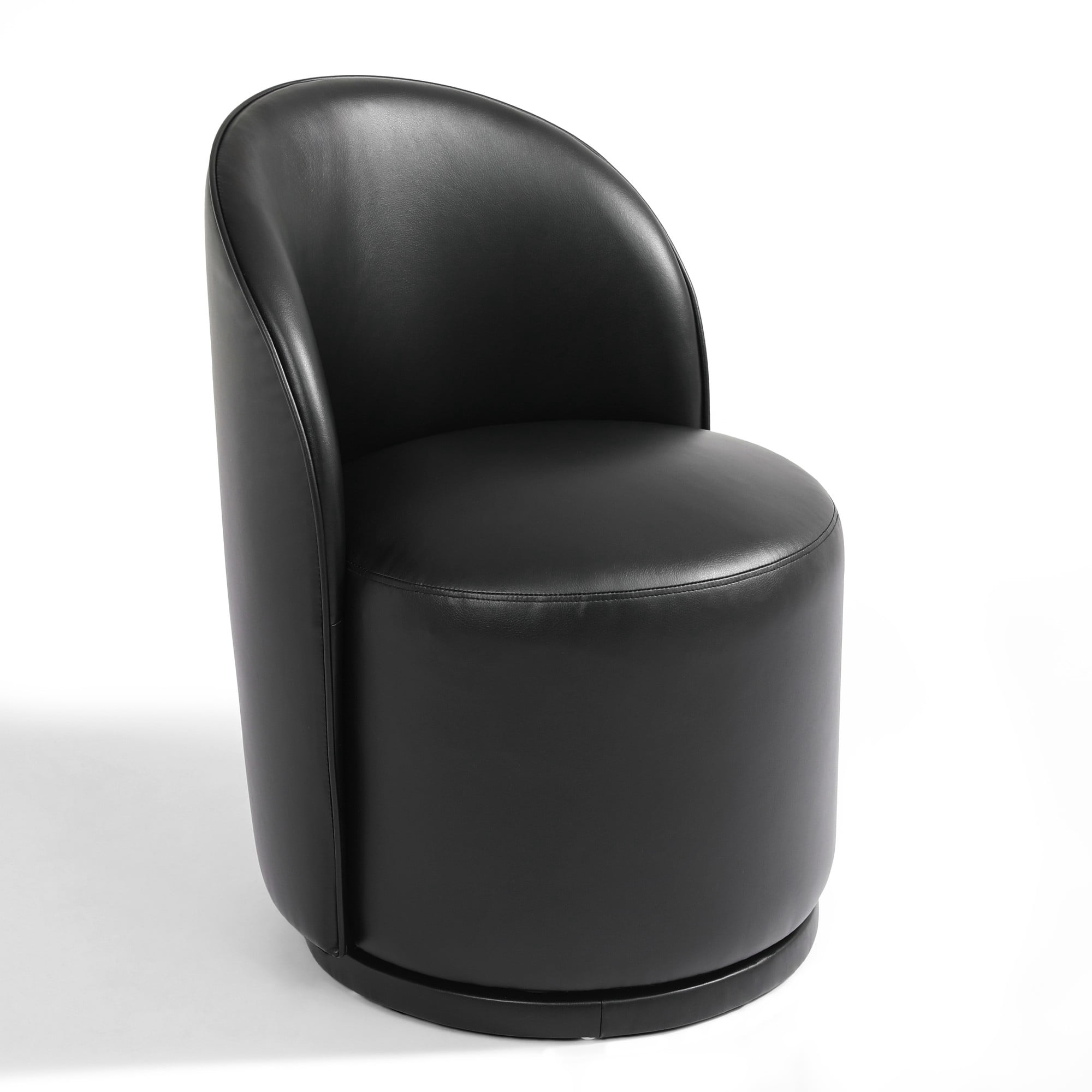 DREAMSIDEA Swivel Dining Chair, Upholstered Barrel Accent Chair for Dining Room & Kitchen Chairs, Morden Round Vanity Chair for Living Room&Bedroom, Faux Leather-Black