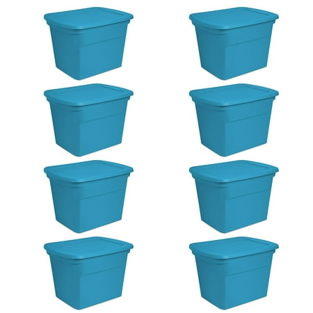 Sterilite 18 Gallon Plastic Storage Tote, Blue Aquarium (8 Pack) | 17314308