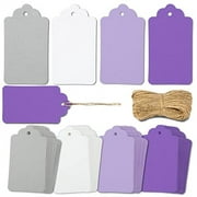 SallyFashion Kraft Paper Gift Tags with String, 170PCS Multicolored Hanging Tags Price Tags Purple Gray White Wedding Birthday Holiday Party Favors