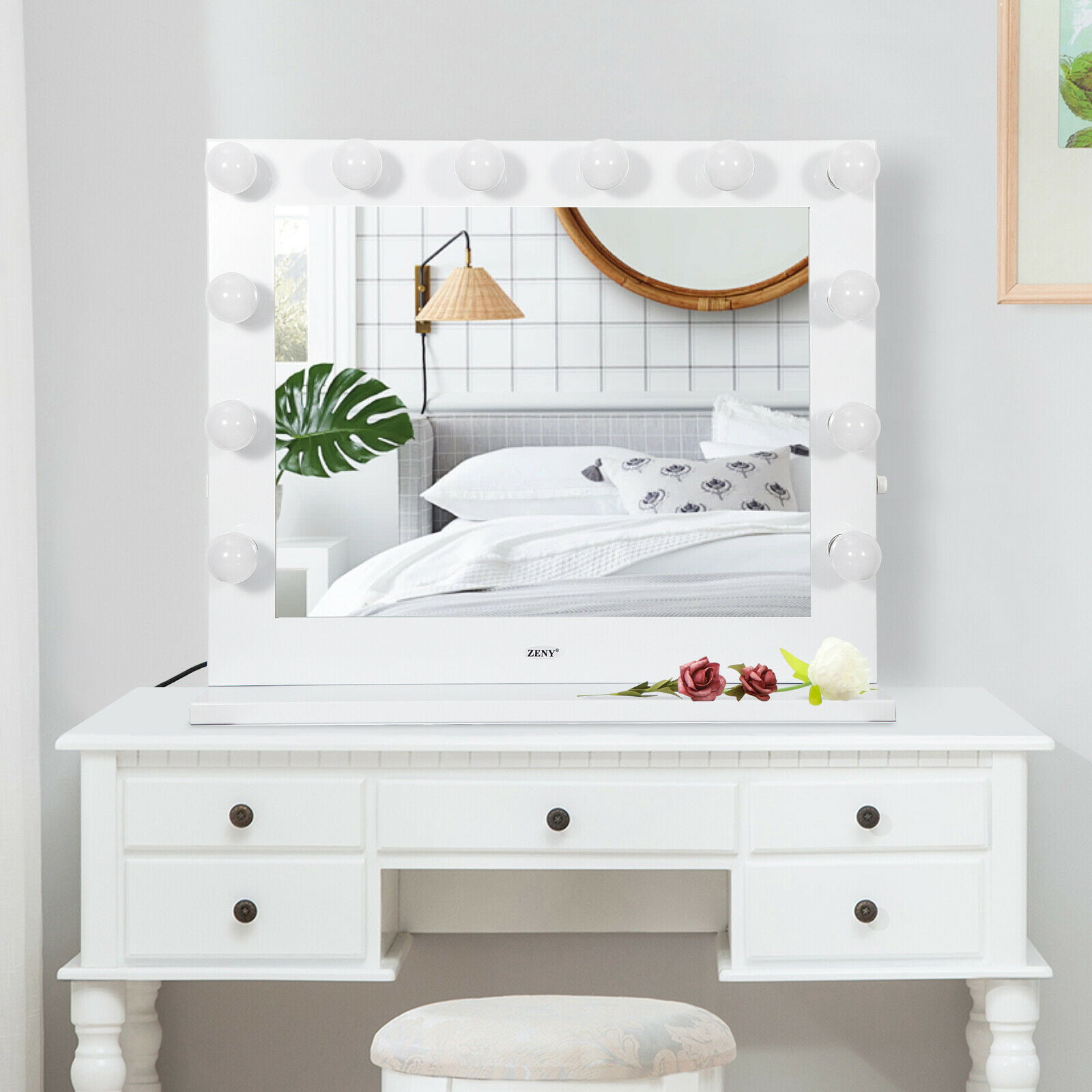 White Hollywood Makeup Vanity Mirror With Light Stage Large Beauty Mirror Dimmer Walmartcom Walmartcom