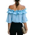 thumbnail image 3 of Women's Off Shoulder Ruffle Short Sleeve Chiffon Blouse L, 3 of 7