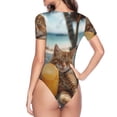 thumbnail image 3 of Uemuo Relaxing Cat With Orange Juice Pattern Women's One Piece Short Sleeve Swimsuit Rash Guard Surfing Modest Quick-drying Swimsuit Beach Essentials-, 3 of 9