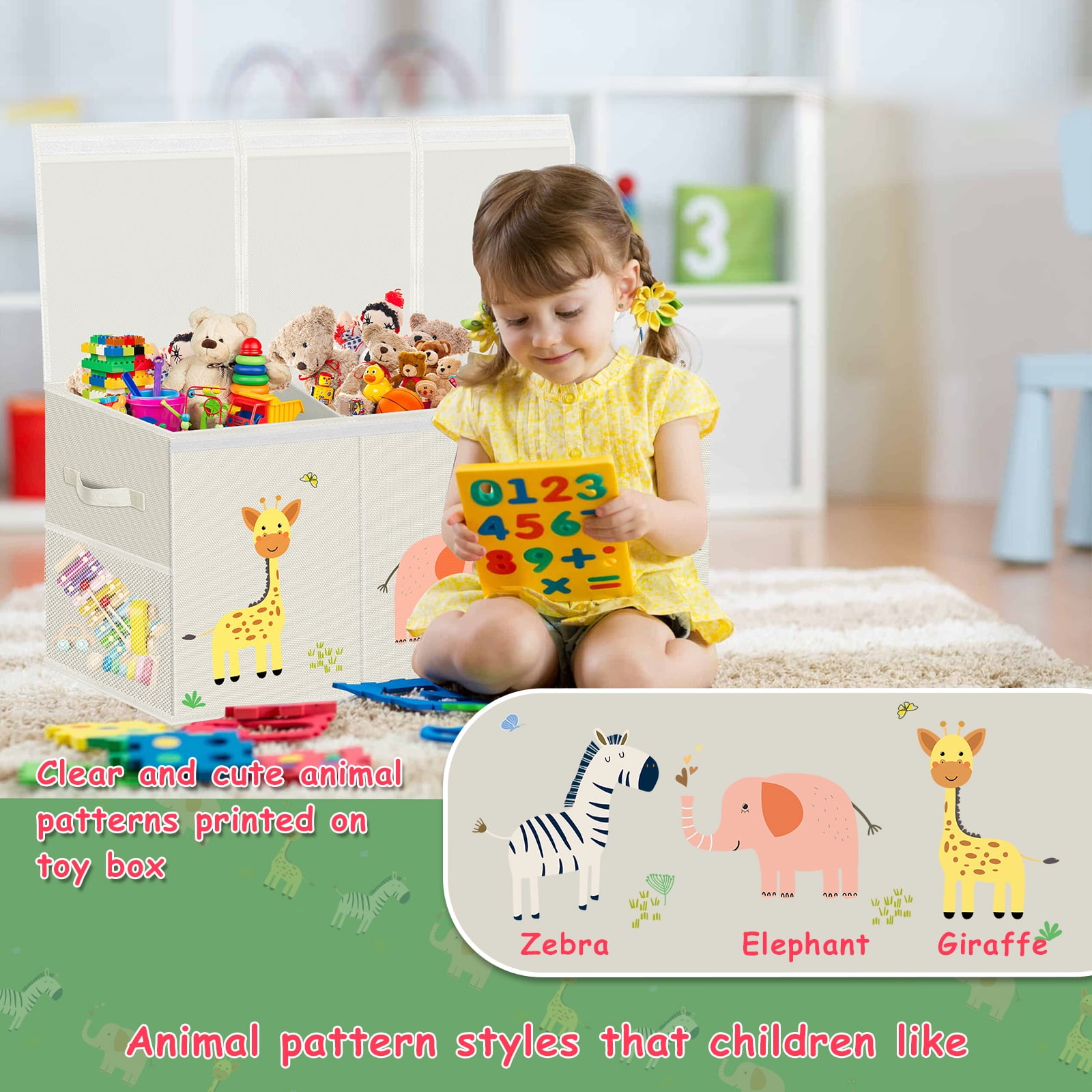 Extra Large Toy Box, Collapsible Sturdy Kids Toy Chest for Boys, Girls, Kids, 39*13.5*15.5",Toy Storage Organizer Toddler Storage Bins with Lids, Toy Box for Living Room, Bedroom, Nursery, Beige