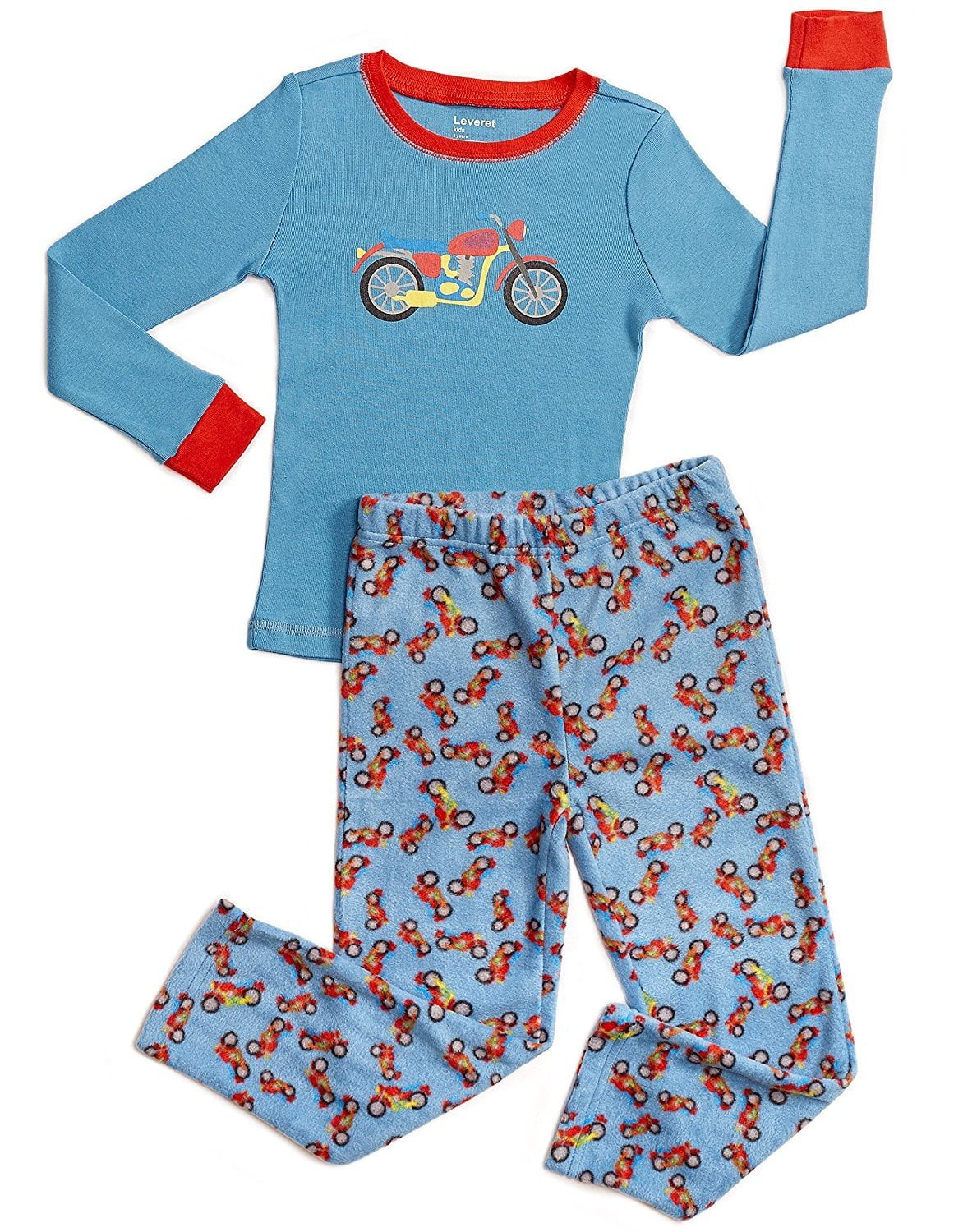 Size 2-14 Y Leveret Wolf Boys 2 Piece Pajama Cotton Top /& Fleece Pants
