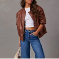 thumbnail image 5 of Women Oversized Leather Jackets Faux Suede Fall Fashion Motorcycle Coats Winter Outfits Clothes Y2k Tops Brown M, 5 of 9