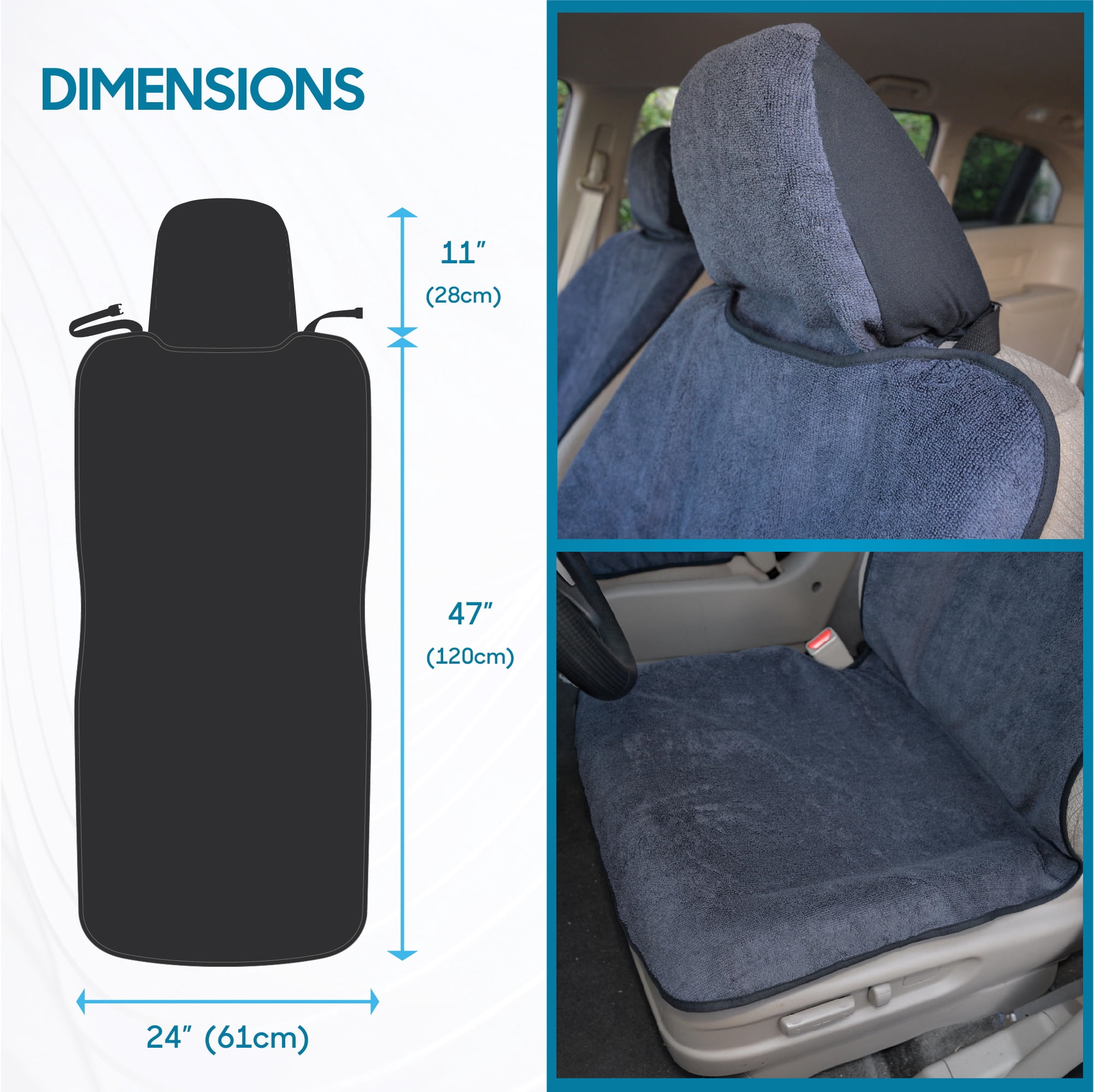 BDK UltraFit Waterpoof Car Seat Towel Cover, Black Trim – Washable Sweat Seat Protector, Ideal for Gym Swimming Surfing Running Crossfit, Fits Most Auto Truck Van and SUV
