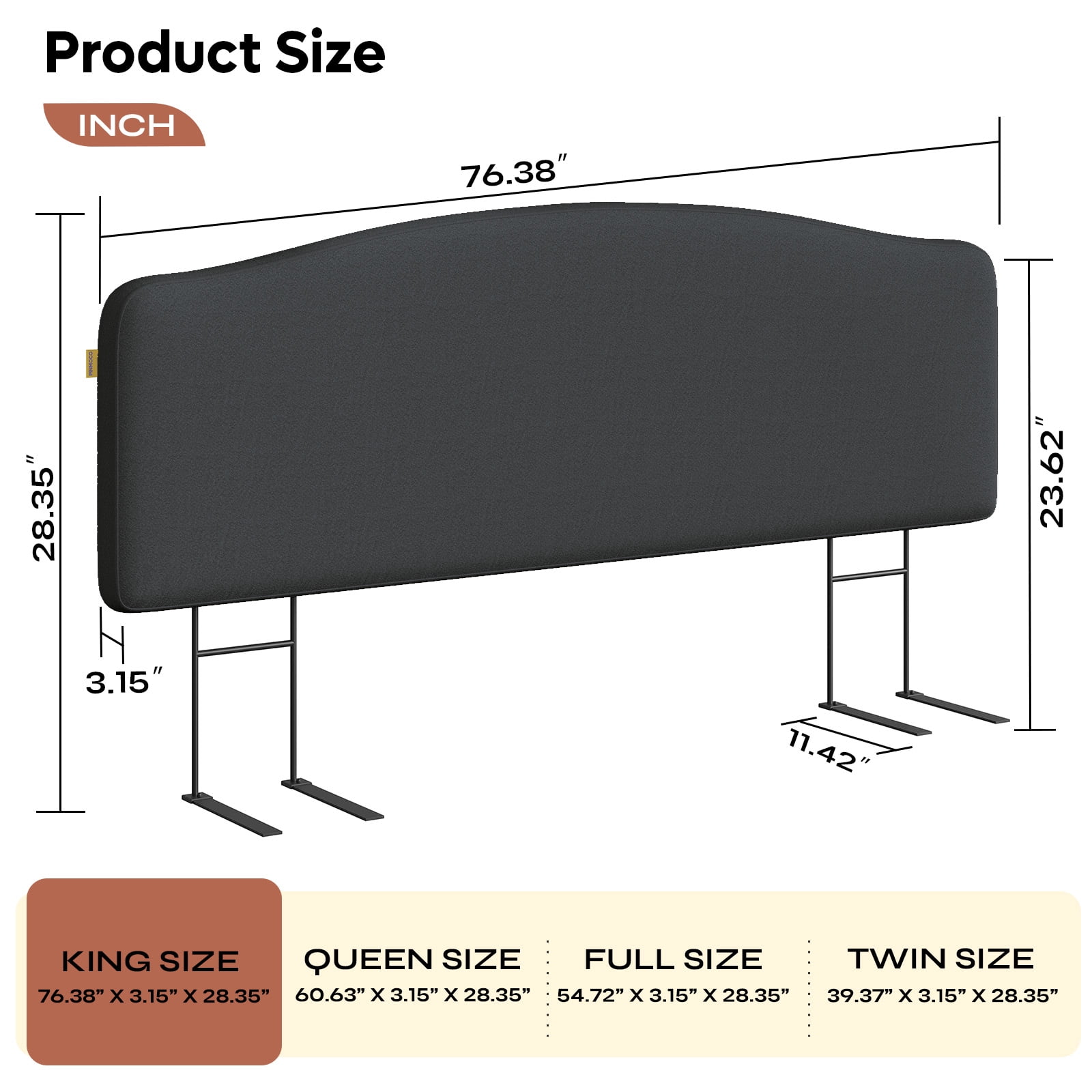 Pinmoco Upholstered Headboard for King Bed, Height Adjustable and Memory Foam Arc-shaped Head Board, Gray