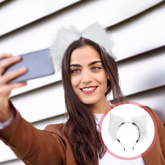 Raindrops White Fluffy Animal Ears Headband Cloth Comfortable Decorative Hair Accessory