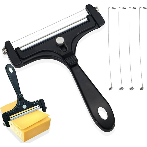 Adjustable Cheese Slicer with 4 Extra Wires Replacement, Hand Held Wire Cheese Cutter Shaver(Black)