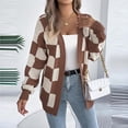 thumbnail image 5 of Womens Oversized Sweaters Casual Fall Long Sleeve Checkered Cardigan Open Front Ribbed Knit Outerwear Sweater Tops, 5 of 6