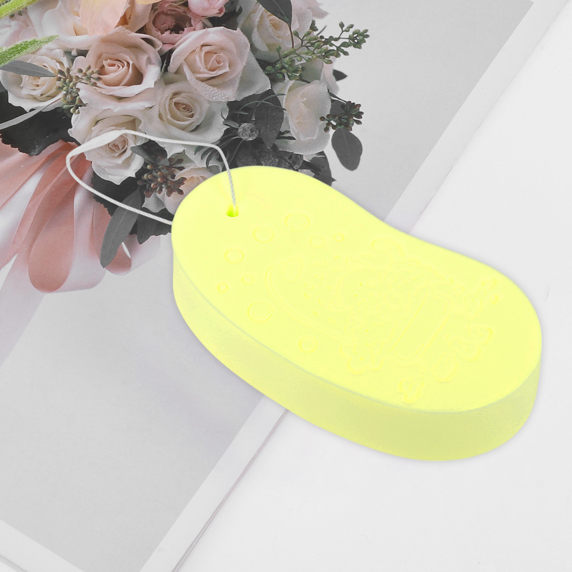 Unique Bargains Cat Pattern Bath Sponge Body Scrubber 1 Pc Yellow