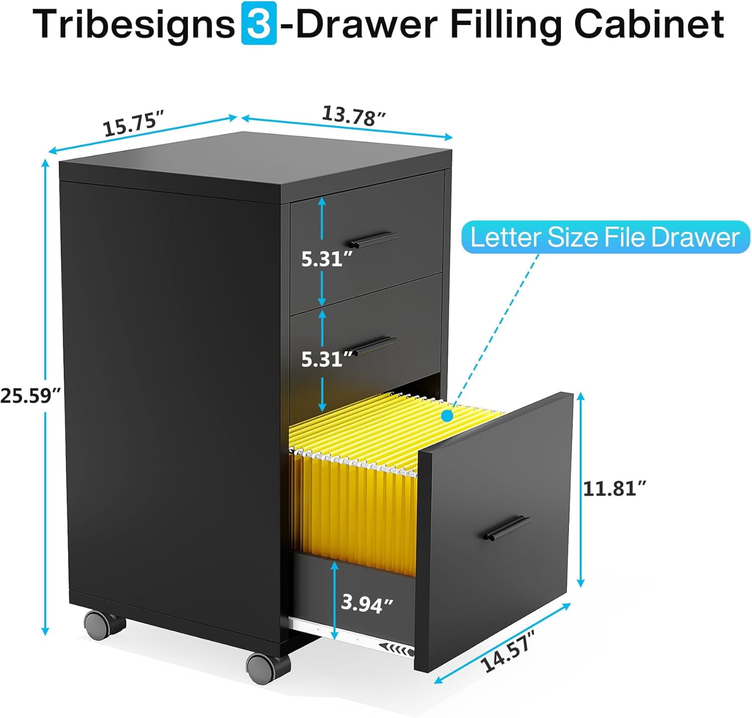 Tribesigns 83 Inch L-Shaped Office Desk, Large Executive Computer Desk with 3-Drawer File Cabinet, Industrial Corner Desk with Storage Drawers, Business Furniture Work Desk for Home Office (Black)