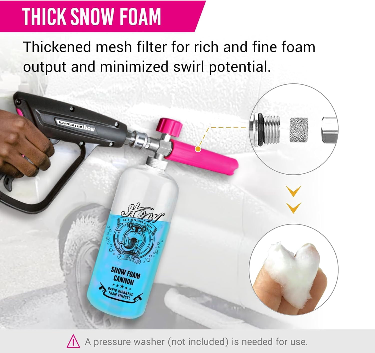 ..1 Snow foam sprayer, car foam spray, suitable for high-pressure washers, with 1/4 inch quick connector and adjustable nozzle