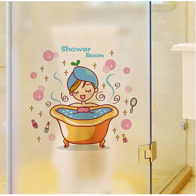 Pegatinas de pared para puerta de cristal de chica en el baño, impermeables, para ducha, baño, decoración del hogar, calcomanías artísticas, papel tapiz