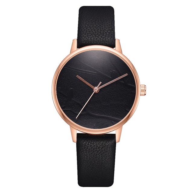 Reloj de pulsera con correa de PU ajustable para mujer, esfera redonda, reloj decorativo de cuarzo, color negro