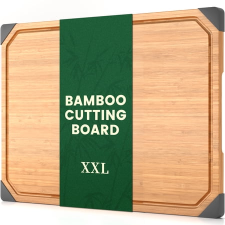 Empune Bamboo Cutting Board, 19"×14" Extra Large Wood Chopping Board for Kitchen, Deep Juice Groove and Built-in Handles, 2XL