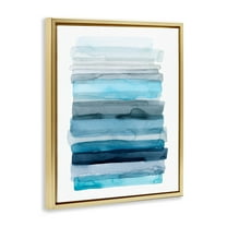 Stupell Industries Water Inspired Blue Grey Ombre Abstract Lines Metallic Gold Framed Floating Canvas Wall Art, 24x30, by Grace Popp