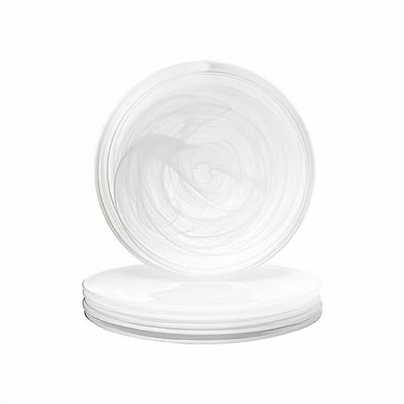 Vikko Dinner Plates, Set of 6 White Alabaster Plates, 11" Plate with Marbelized, Swirl Design, Elegant Glass Plate, Dishwasher Safe