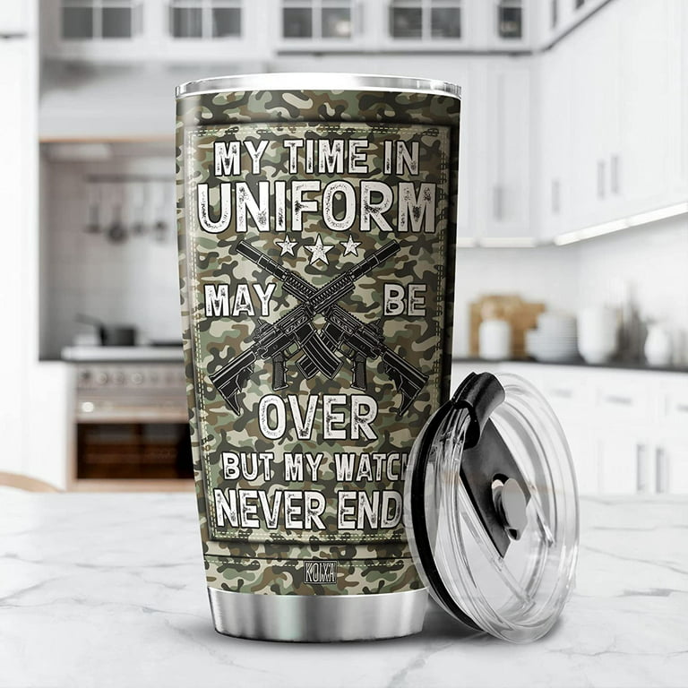 Veteran Coffee Tumbler My Time In Uniform May Be Over But My Watch Never  Ends Stainless Steel Cup Military Retirement Gifts For Men Army Things For  Veterans Retired 