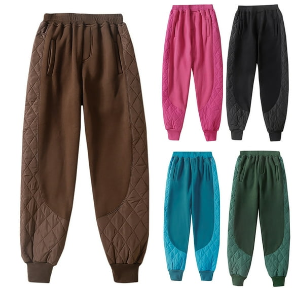 Lovskoo Women's Lightweight Puffer Pants Cotton Quilted Winter Loose Pockets with High Waisted Plush and Thick Warm Cotton Pants Black