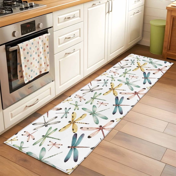 2'x6' Rug Runners for Hallways Kitchen, Dragonfly Non Slip Entryway Beside Floor Carpet Runner, Watercolor Colorful Nature Painting Art Washable Laundry Room Bedroom Throw Rugs Mat for Family Pet