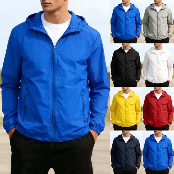 MASRIN Mens Lightweight Waterproof Raincoat Summer Sun Protection Hooded Rain Jacket for Travel Running Hiking Cycling Red XXL