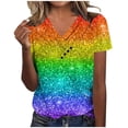 thumbnail image 2 of Rezuofi 1 Pcs Pride Shirt for Women Rainbow Graphic T-Shirt Equality Tee Summer Short Sleeve V Neck Tops, 2 of 4