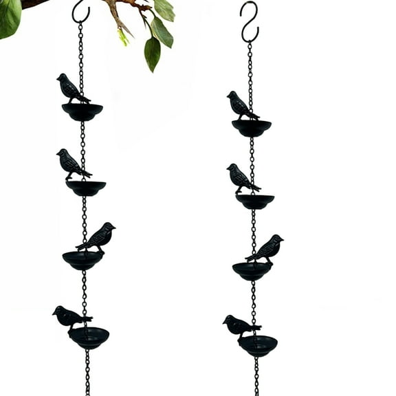 Dserhfy 60/80/100CM Iron Bird Rain Chain Heavy Duty Metal Outdoor Garden Hanging Rain Catcher Cups Outside Gutters Downspouts Replacement Decorative Rain Chain