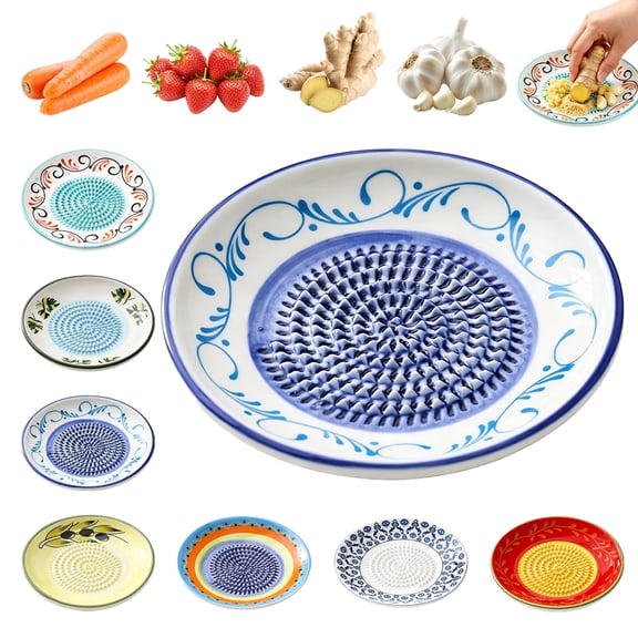 Ceramic Garlic Grater Plate Bowl, Multifunctional Ceramic Grater, Serving Dish for Ginger