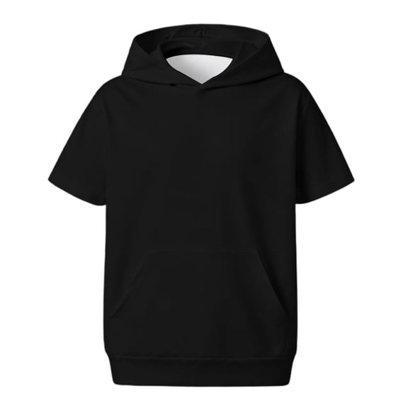 Bysome Boys Sweatshirts Solid Color Short Sleeve Hooded Tees Autumn Casual Boys Hoodies Size 4-5 Years Black