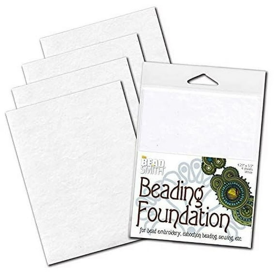 The Beadsmith Beading Foundation – 4.25 x 5.5 inches – White Fabric – 4 Sheets – Made in The USA – Stiff & Durable Material Used for Bead & Stitch Embroidery, cabochon Beading and Sewing