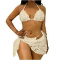 thumbnail image 2 of 3 Piece Swimsuits for Women Halter Triangle Bikini Sets with Floral Mesh Sarong Skirt Cover Up 3D Rose Flower Bathing Suits Beachwear, 2 of 9