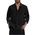 thumbnail image 3 of DDAPJ pyju Linen Shirt for Men 3/4 Length Sleeve Button Down Shirts Lightweight Breathable Beach Vacation Shirt Black M, 3 of 6