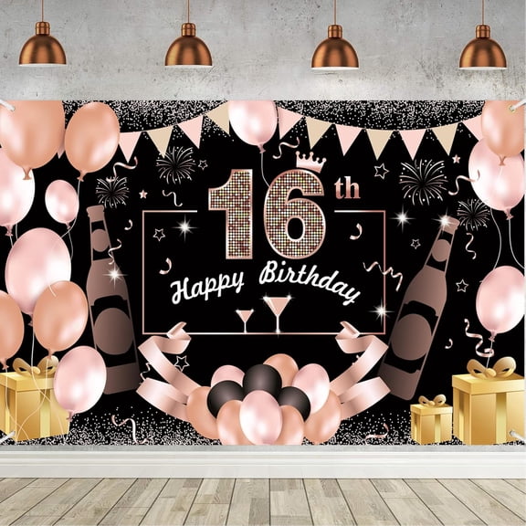 16th Birthday Party Decorations Backdrop and Door Banner,Essential Decoration for 16th Birthday Party,Balloon Photo Booth Banner Indoor and Outdoor Backdrop Decoration(70 x 43 Inch)