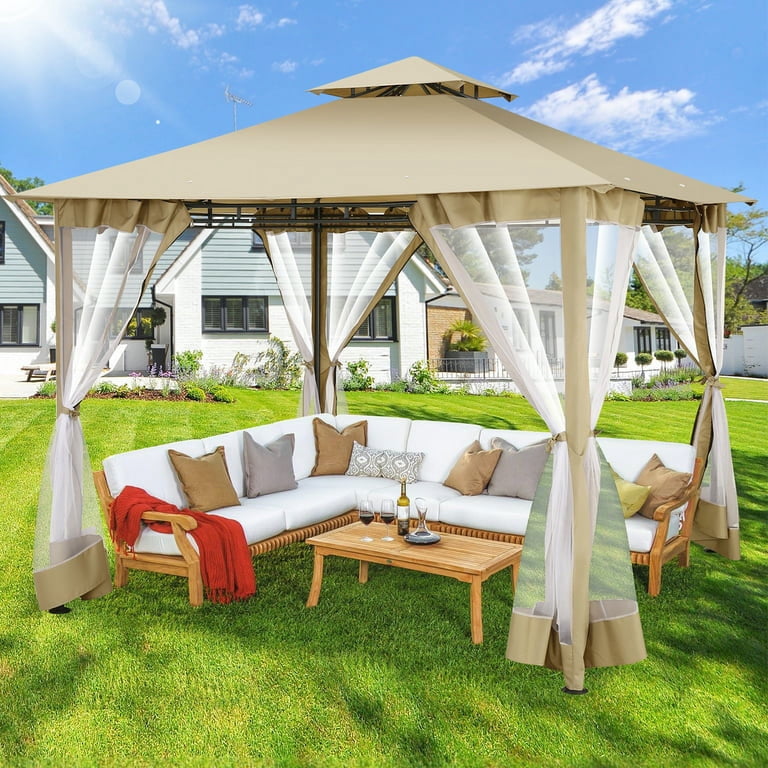 SANOPY 10'x10' Gazebo Canopy Tent, Wrought Iron, 4 Mosquito Net