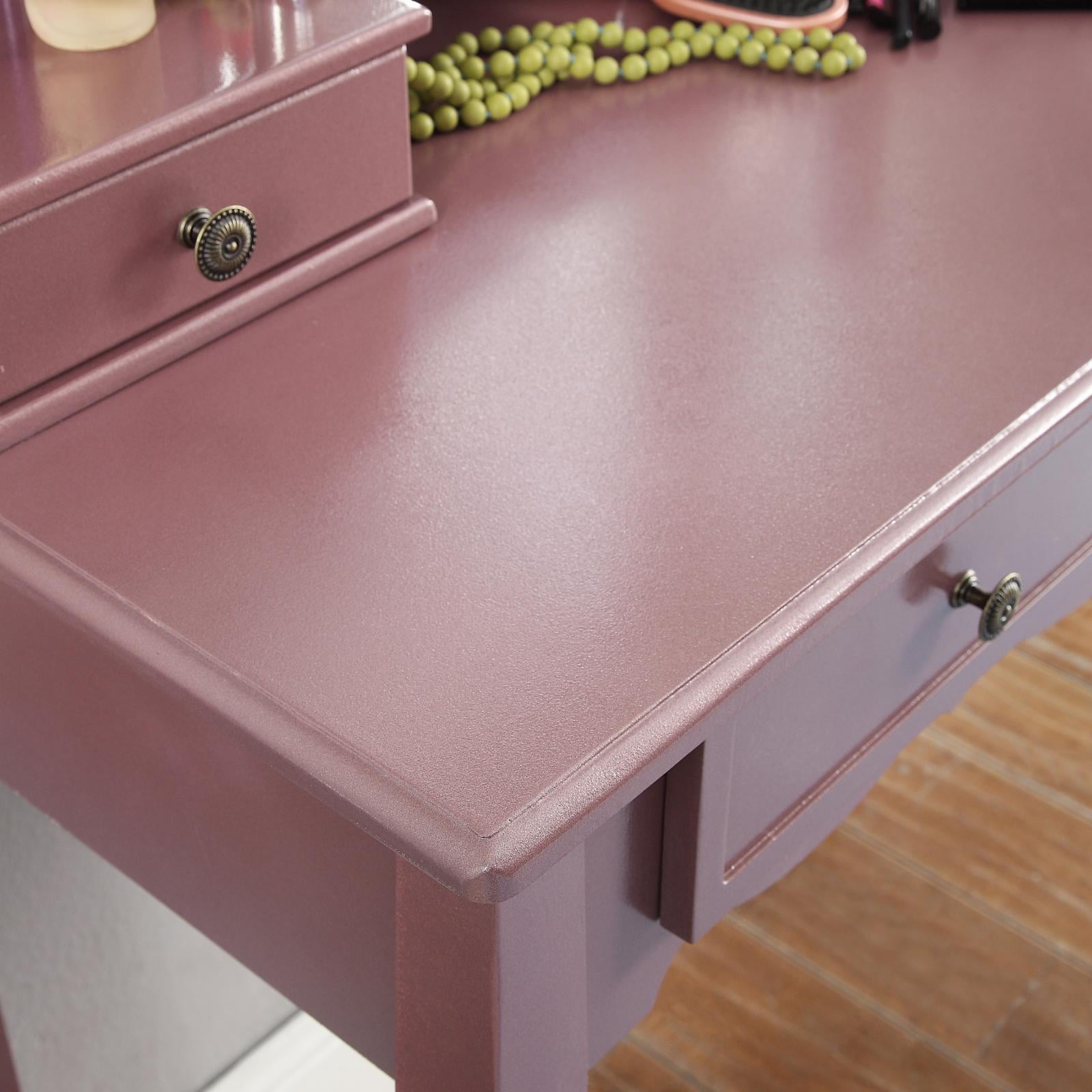 Roundhill Furniture Sanlo Contemporary Rose Gold Finish Wooden Vanity, Makeup Table and Stool Set