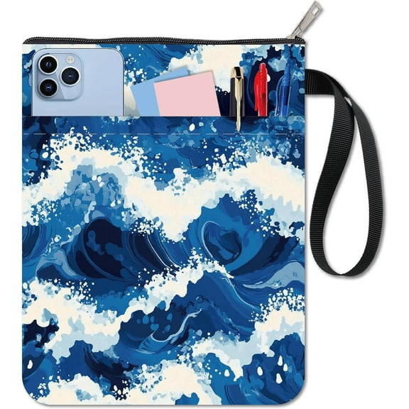 Sea Wave Book Sleeve Protector with Zipper Waterproof Canvas Pouch Double-Sided Covers Journal Textbooks Paperbacks Student Bag Gift for Book Lovers Hardcover Notebook Bible 11 x 8.66 Inch