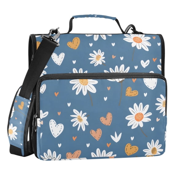 ALAZA Zipper Binder Daisy Flower and Hearts 3 Ring Trapper Keeper File Folder Organizer Bag