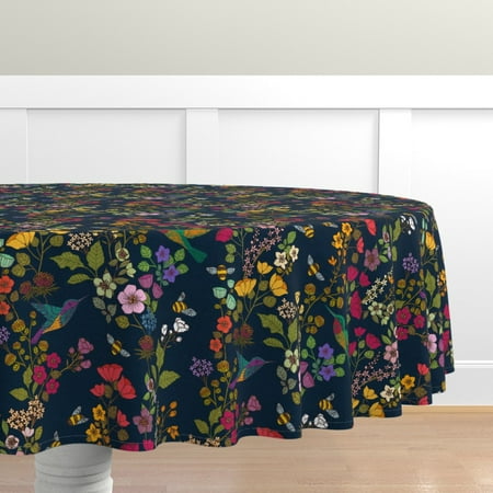 

Cotton Sateen Tablecloth 70 Round - Hummingbirds Bees Flowers Nature Birds Victorian Print Custom Table Linens by Spoonflower
