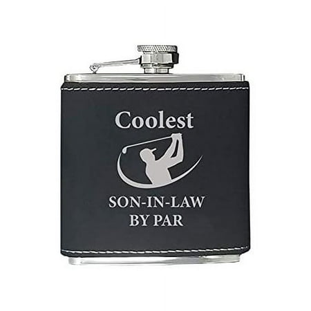 

Coolest Son-In-Law By Par - Golfing Hip Stainless Steel Leatherette Metal Matte 6-Ounce Golf Bag Leather Alcohol Flask Blue