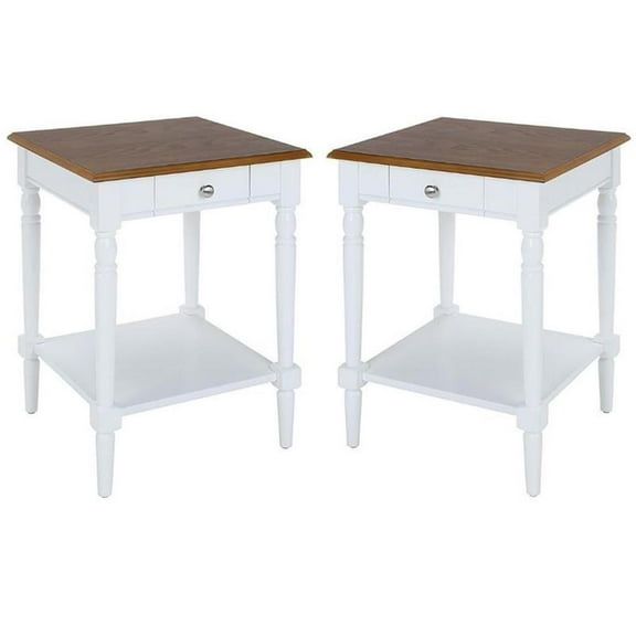 Home Square 1-Drawer End Table with Shelf in White Wood Finish - Set of 2