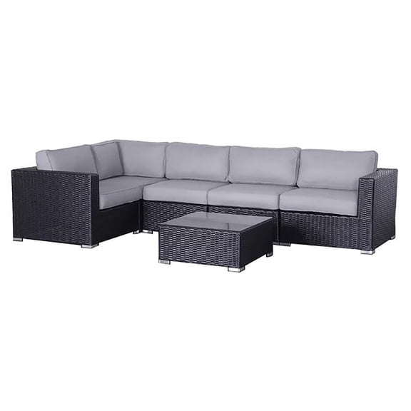 Living Source International 6-Piece Sectional Set with Cushions - Black and Gray