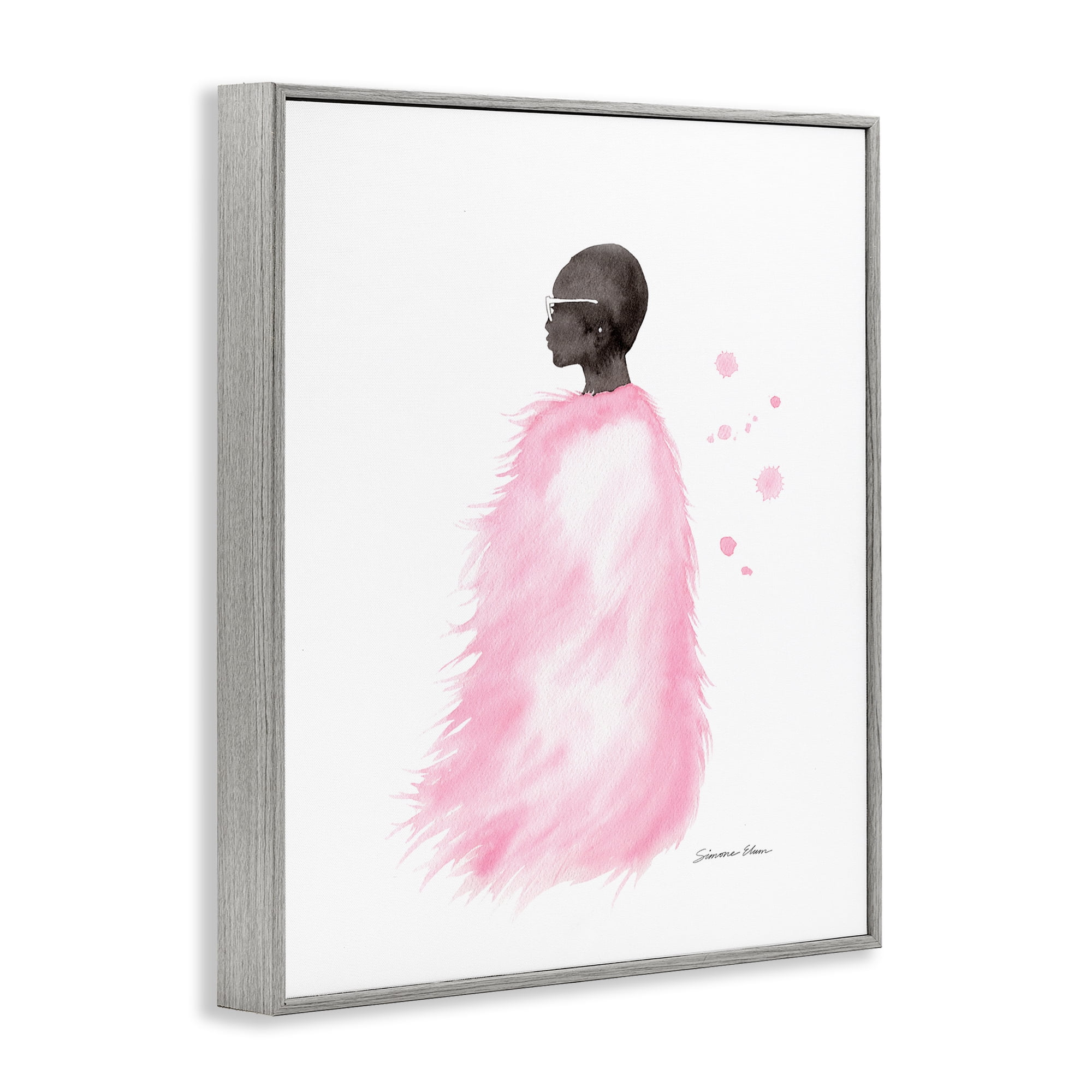 Stupell Industries Pink Fur Coat Portrait Gray Framed Giclee Art, design by Simone Elum